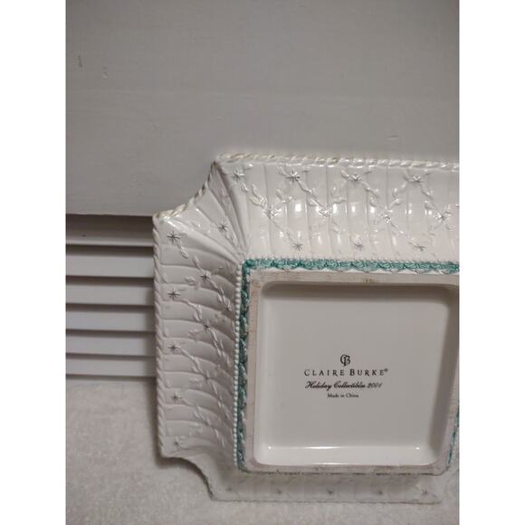 Claire Burke Holiday Collection 2001 9.75" Grn Embossed Candy Dish Serving Bowl - Picture 11 of 14